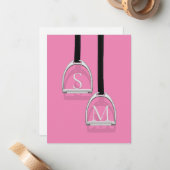 Monogrammed Stirrup Irons Pink Equestrian Notitiekaartje (Voorkant / Achterkant in situ)
