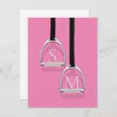 Monogrammed Stirrup Irons Pink Equestrian Notitiekaartje (Voorkant / Achterkant)