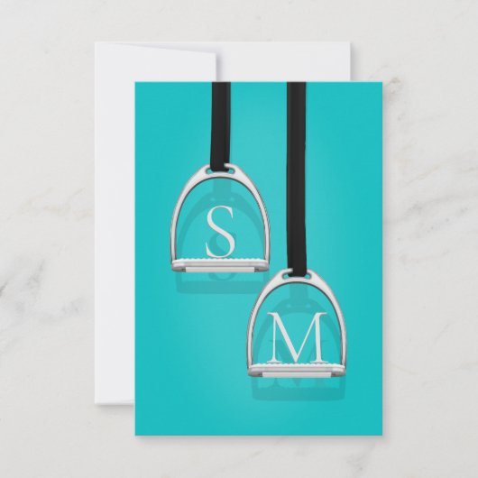 Monogrammed Stirrup Irons Turquoise Equestrian Bedankkaart (Voorkant)