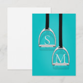 Monogrammed Stirrup Irons Turquoise Equestrian Bedankkaart (Voorkant / Achterkant)