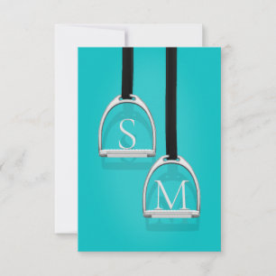 Monogrammed Stirrup Irons Turquoise Equestrian Bedankkaart