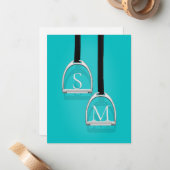 Monogrammed Stirrup Irons Turquoise Equestrian Notitiekaartje (Voorkant / Achterkant in situ)