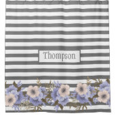 Monogrammed stoffige blauwe waterverf florale stre douchegordijn (Voorkant)