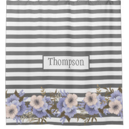 Monogrammed stoffige blauwe waterverf florale stre douchegordijn