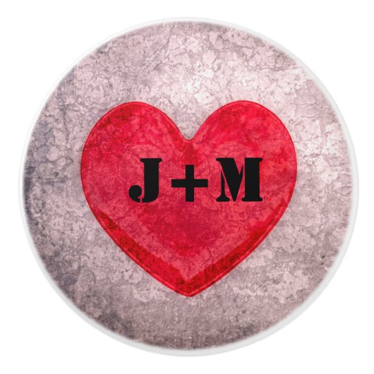 Monogrammed Stonewashed Heart Keramische Knop (Voorkant)