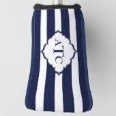 Monogrammed strepen in koningsblauw en wit kleuren golfheadcover (Draai 90)
