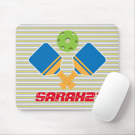 Monogrammed strepen Pickleball speler Blauw groen Muismat