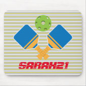 Monogrammed strepen Pickleball speler Blauw groen Muismat (Voorkant)