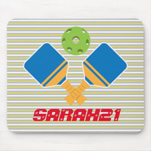 Monogrammed strepen Pickleball speler Blauw groen Muismat (Voorkant)