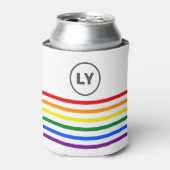 Monogrammed Striped Pride Rainbow Flag White Blikjeskoeler (Blikje Voorkant)