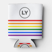 Monogrammed Striped Pride Rainbow Flag White Blikjeskoeler (Voorkant)