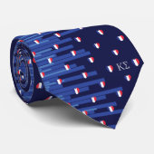 Monogrammed Stripes and Hearts Navy Blue Stropdas (Opgerold)