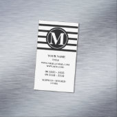 Monogrammed Stripes Pattern Black and White Magnetisch Visitekaartje (Voorbeeld)