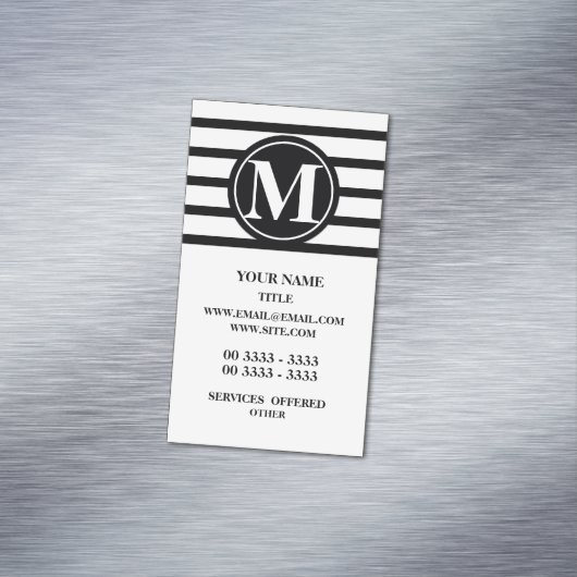 Monogrammed Stripes Pattern Black and White Magnetisch Visitekaartje (Voorbeeld)