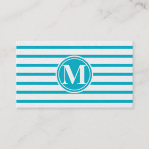 Monogrammed Stripes Pattern Scuba Blue Visitekaartje