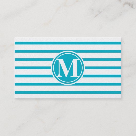 Monogrammed Stripes Pattern Scuba Blue Visitekaartje (Voorkant)