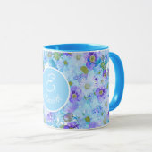Monogrammed Struik Wildflower Romantisch Blauw Mok (Voorkant rechts)