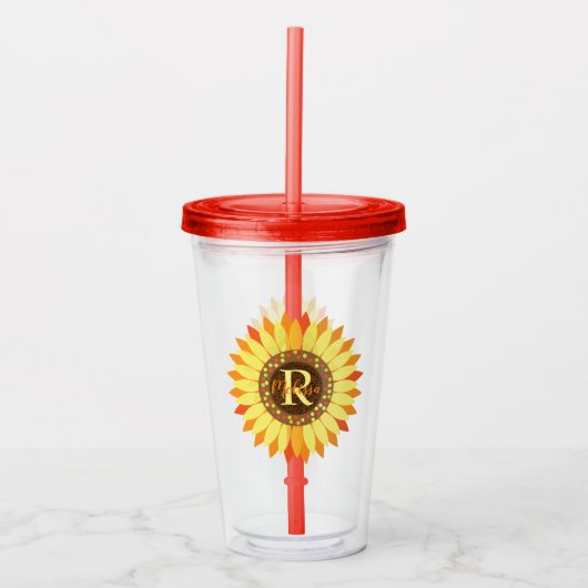 Monogrammed Sunflower Acryl Drinkbeker (Voorkant)