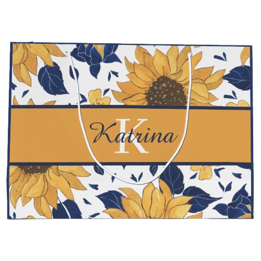 Monogrammed Sunflower Gift Bag Groot Cadeauzakje (Achterkant)