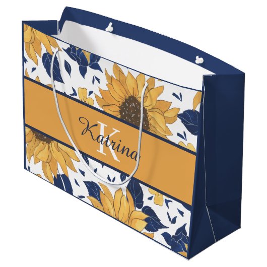 Monogrammed Sunflower Gift Bag Groot Cadeauzakje (Achterkant Gekanteld)