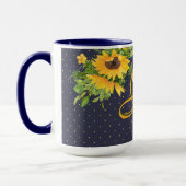 Monogrammed Sunflower Navy Blue Yellow Decor Mok (Links)
