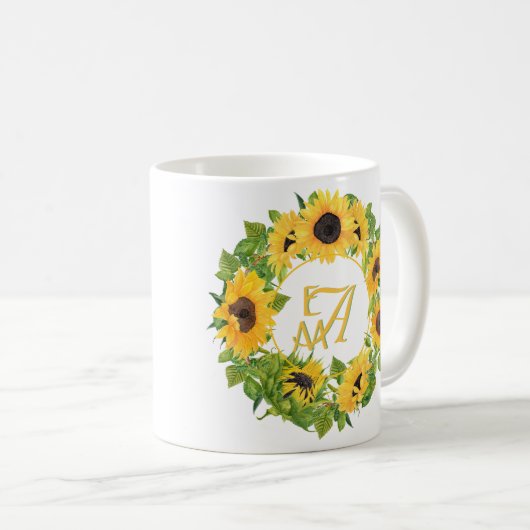 Monogrammed Sunflower Pattern Decorative Koffiemok (Voorkant rechts)