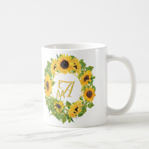 Monogrammed Sunflower Pattern Decorative Koffiemok