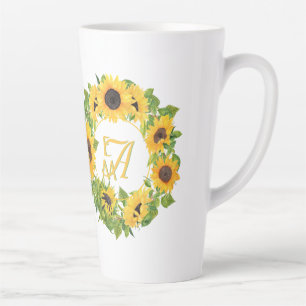 Monogrammed Sunflower Pattern Decorative Latte Mok