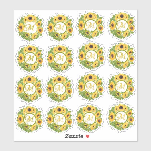 Monogrammed Sunflower Pattern Decorative Sticker (Vel)