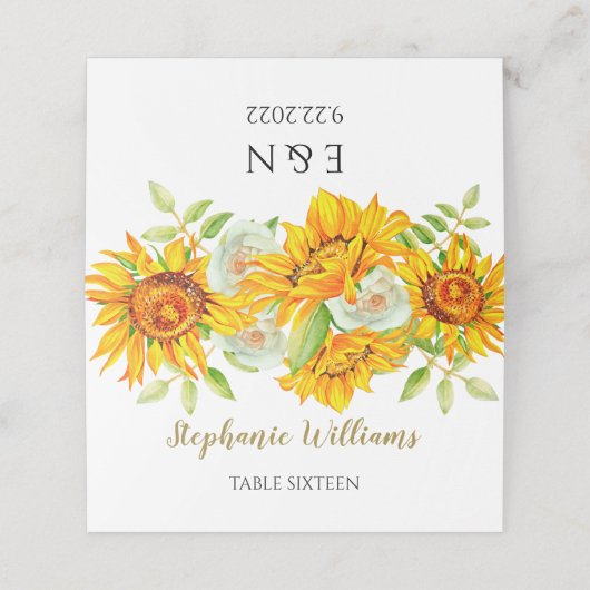 Monogrammed Sunflower Place Card Plaatskaartje (Buitenkant ongevouwen)
