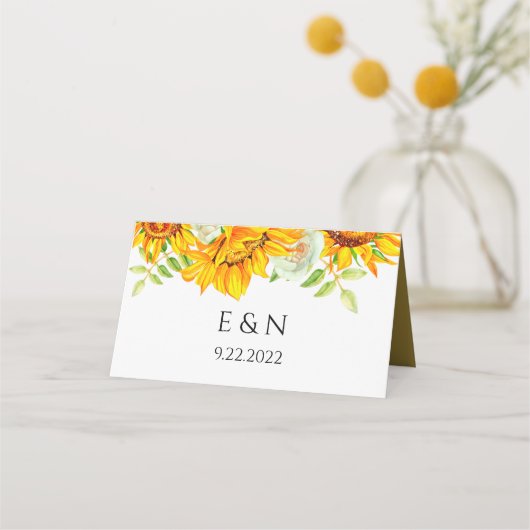 Monogrammed Sunflower Place Card Plaatskaartje (Achterkant)