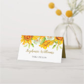 Monogrammed Sunflower Place Card Plaatskaartje (Voorkant)