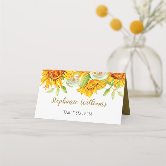 Monogrammed Sunflower Place Card Plaatskaartje (Voorkant)