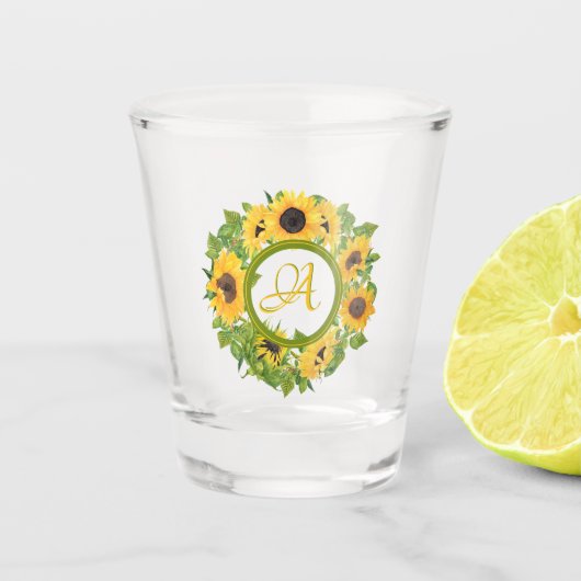 Monogrammed Sunflower Shot Glas (Voorkant)