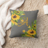 Monogrammed Sunflower Yellow Grey Decor Kussen (Deken)
