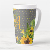 Monogrammed Sunflower Yellow Grey Decor Latte Mok (Rechterhoek)