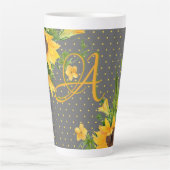 Monogrammed Sunflower Yellow Grey Decor Latte Mok (Voorkant)