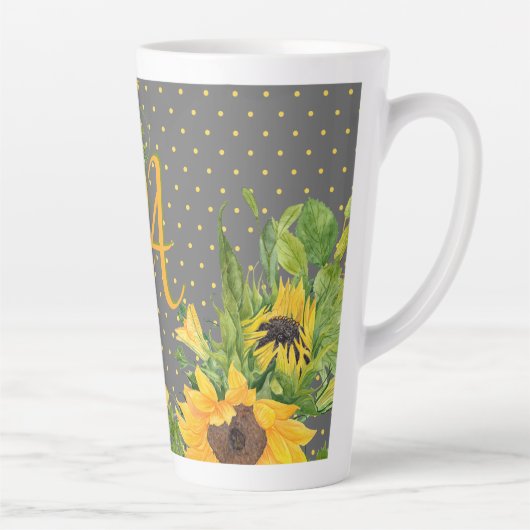 Monogrammed Sunflower Yellow Grey Decor Latte Mok (Rechts)