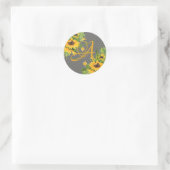 Monogrammed Sunflower Yellow Grey Decor Ronde Sticker (Tas)