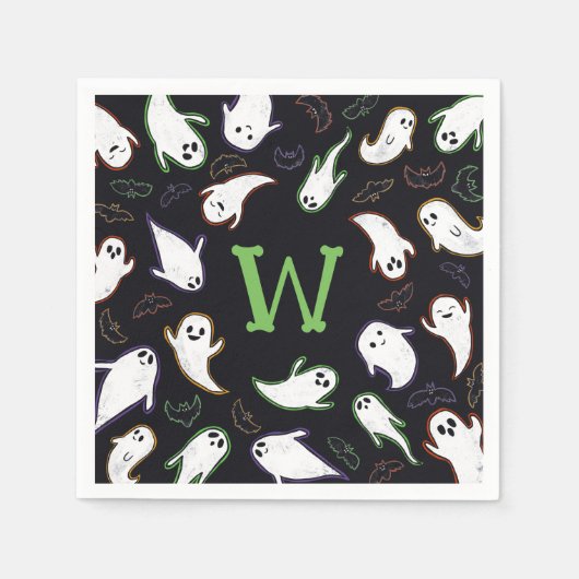 Monogrammed Swooping Ghosts & Bats Halloween Party Servet (Voorkant)