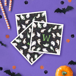 Monogrammed Swooping Ghosts & Bats Halloween Party Servet