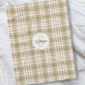Monogrammed Tan en Rood Plaid Rustiek Patroon Geze Fleece Deken