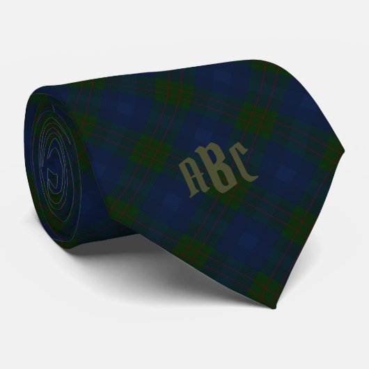 Monogrammed Tartan Blue & Green Pset Stropdas (Opgerold)