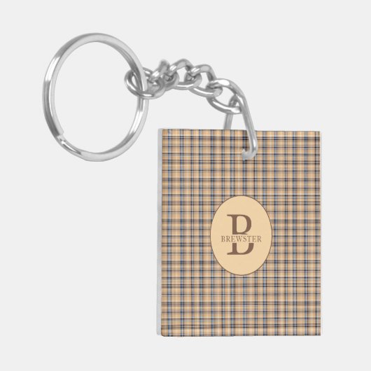 Monogrammed Tartan Plaid familienaam Sleutelhanger (Voorkant Links)
