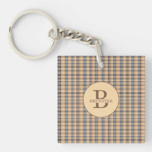 Monogrammed Tartan Plaid familienaam Sleutelhanger