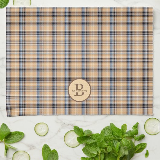 Monogrammed Tartan Plaid familienaam Theedoek (Gevouwen)