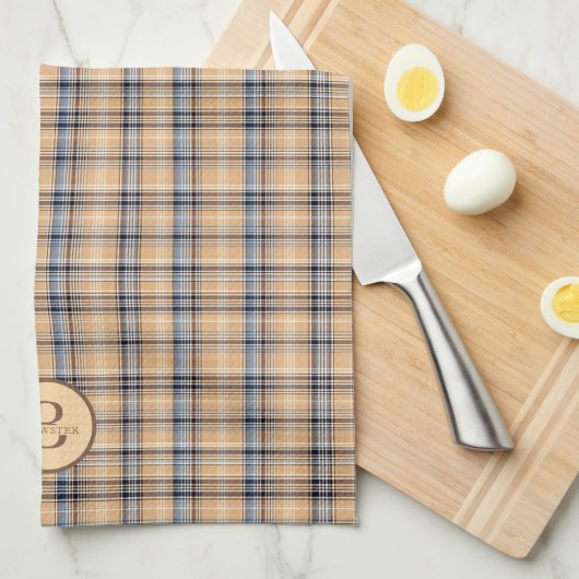Monogrammed Tartan Plaid familienaam Theedoek (Quarter Fold)