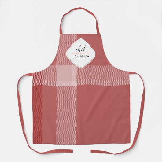 Monogrammed Tartan Red Bourgogne Schort (Voorkant)