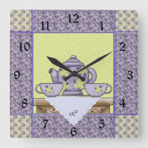 Monogrammed Teapot Quilt Patch Wall Clock Vierkante Klok