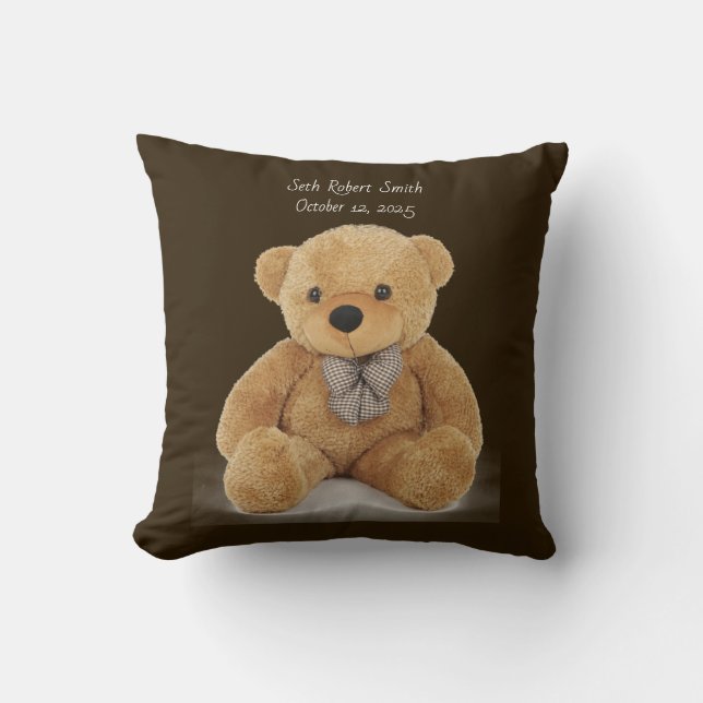 Monogrammed teddybeer omkeerbare worp Kussen (Voorkant)
